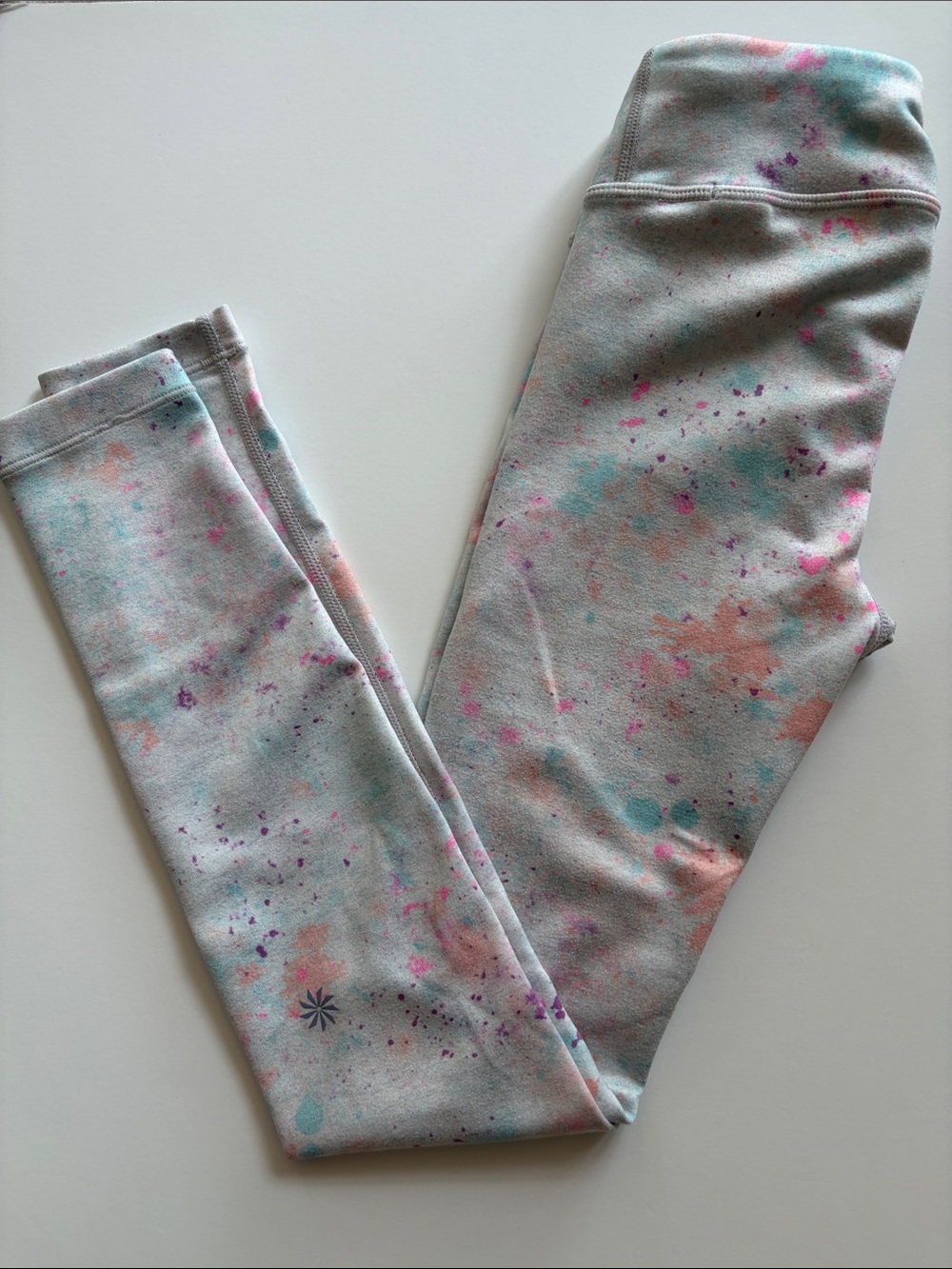 Athleta Kids Gray Leggings with Pink, Teal & Peach Splatter